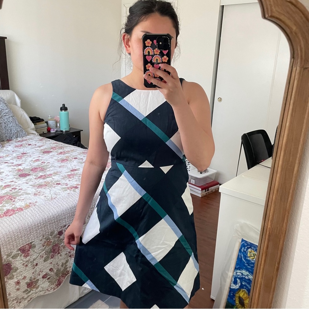 Ann Taylor Navy and White Geometric Dress